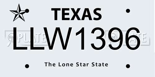 LLW1396 Texas License Plate