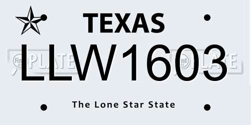 LLW1603 Texas License Plate