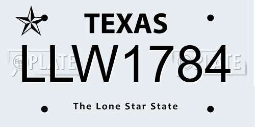 LLW1784 Texas License Plate