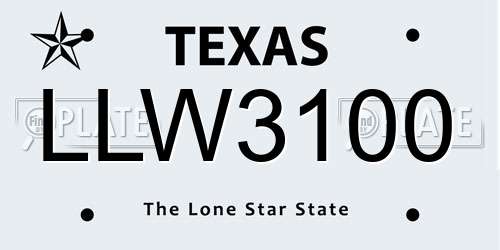 LLW3100 Texas License Plate