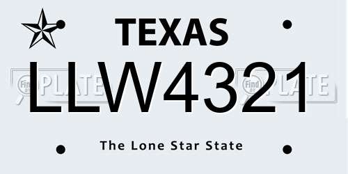 LLW4321 Texas License Plate