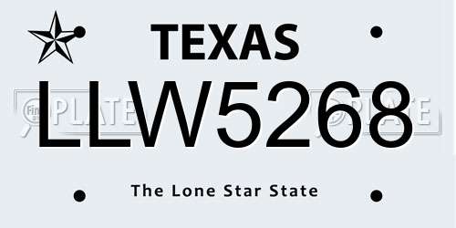 LLW5268 Texas License Plate
