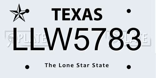 LLW5783 Texas License Plate