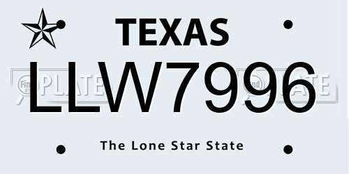 LLW7996 Texas License Plate