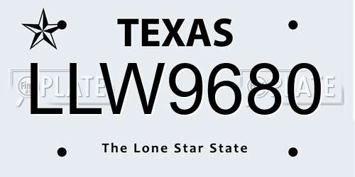 LLW9680 Texas License Plate