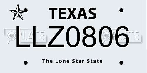LLZ0806 Texas License Plate