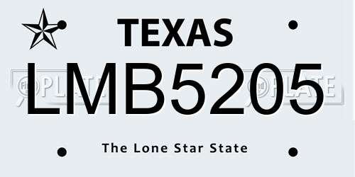 LMB5205 Texas License Plate