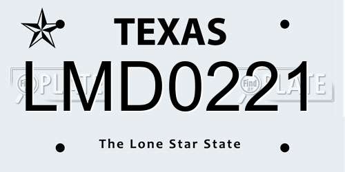 LMD0221 Texas License Plate