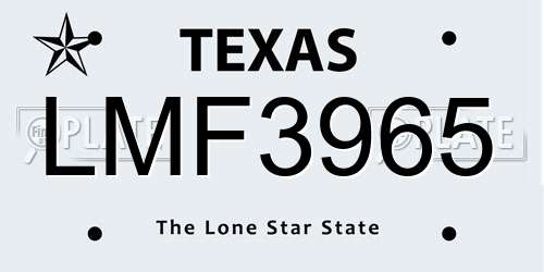 LMF3965 Texas License Plate