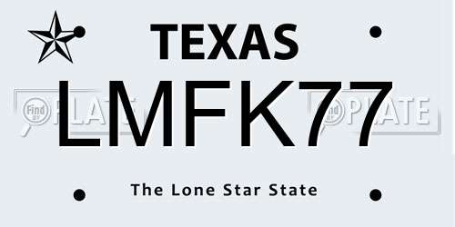 LMFK77 Texas License Plate