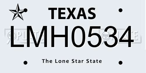 LMH0534 Texas License Plate