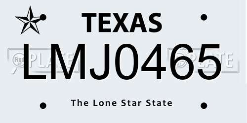 LMJ0465 Texas License Plate