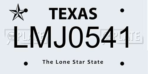 LMJ0541 Texas License Plate