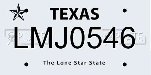 LMJ0546 Texas License Plate