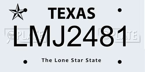 LMJ2481 Texas License Plate
