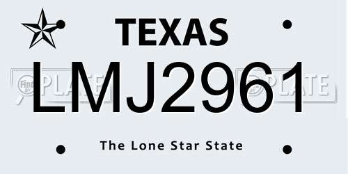 LMJ2961 Texas License Plate