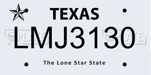 LMJ3130 Texas License Plate