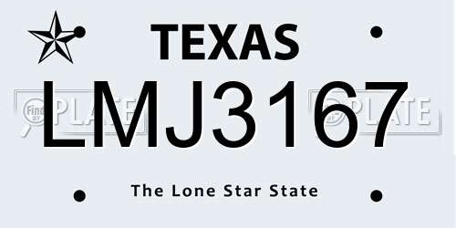 LMJ3167 Texas License Plate