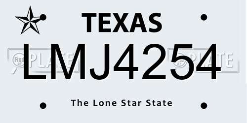 LMJ4254 Texas License Plate