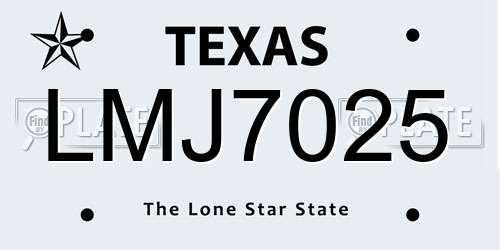 LMJ7025 Texas License Plate