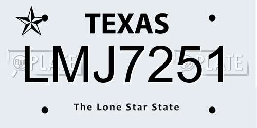 LMJ7251 Texas License Plate