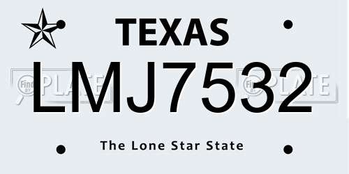 LMJ7532 Texas License Plate