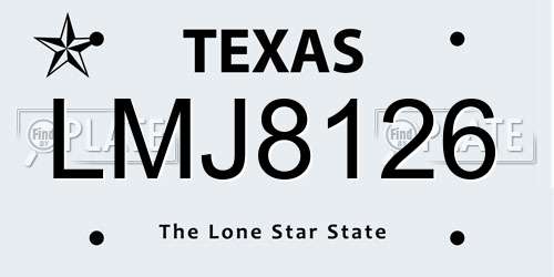 LMJ8126 Texas License Plate