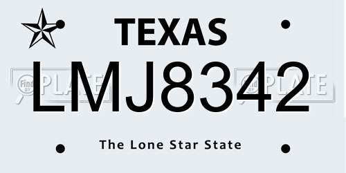 LMJ8342 Texas License Plate