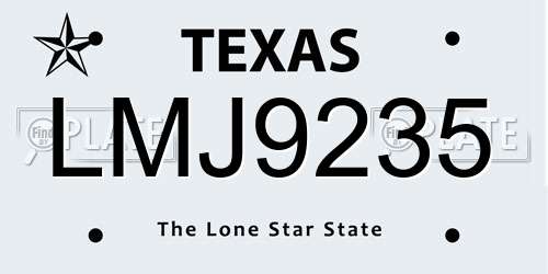 LMJ9235 Texas License Plate