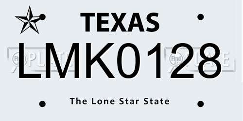 LMK0128 Texas License Plate
