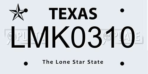 LMK0310 Texas License Plate