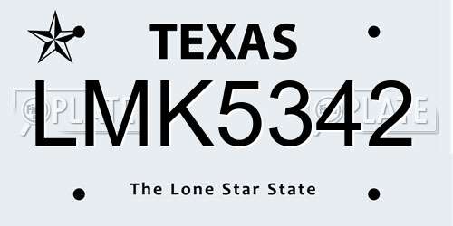 LMK5342 Texas License Plate