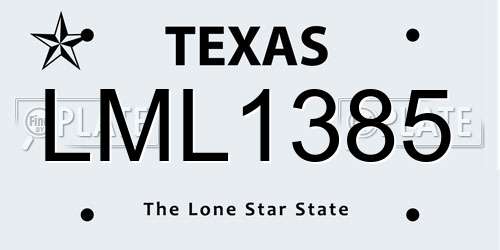 LML1385 Texas License Plate