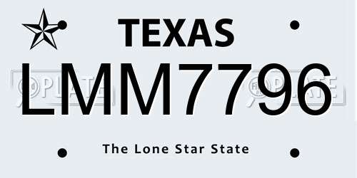 LMM7796 Texas License Plate