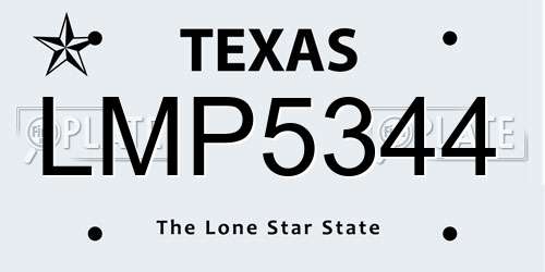 LMP5344 Texas License Plate