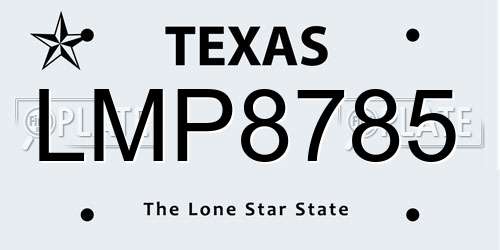 LMP8785 Texas License Plate