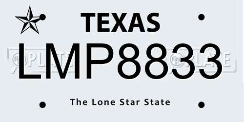 LMP8833 Texas License Plate