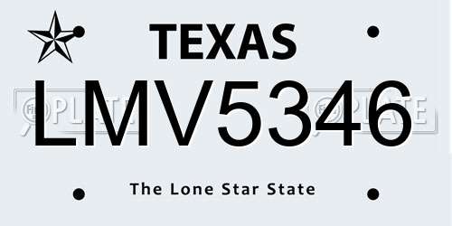 LMV5346 Texas License Plate