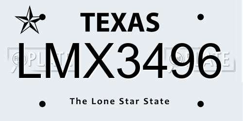LMX3496 Texas License Plate