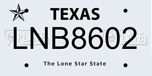 LNB8602 Texas License Plate