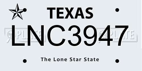 LNC3947 Texas License Plate