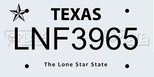 LNF3965 Texas License Plate