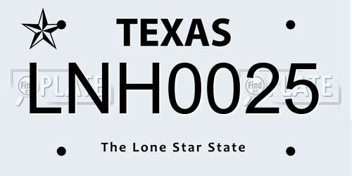 LNH0025 Texas License Plate