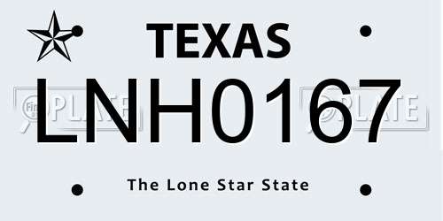 LNH0167 Texas License Plate