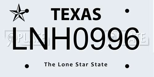 LNH0996 Texas License Plate