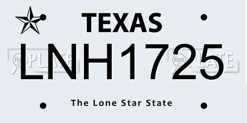 LNH1725 Texas License Plate