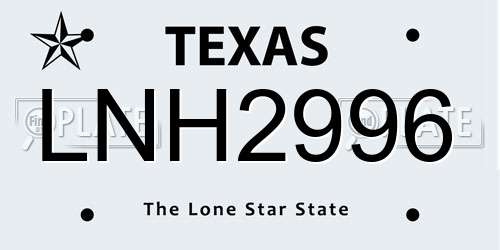 LNH2996 Texas License Plate