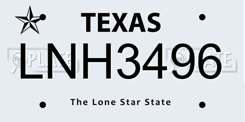 LNH3496 Texas License Plate