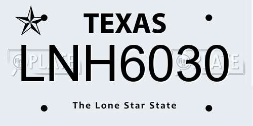 LNH6030 Texas License Plate