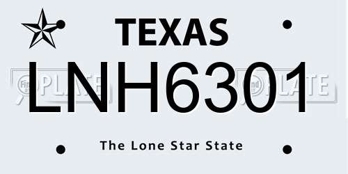 LNH6301 Texas License Plate